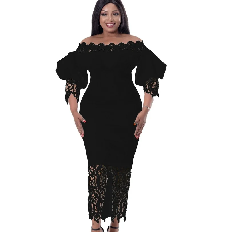 

African White Lace Dresses Women Evening Gowns Off Shoulder Sexy Bodycon Dress Wedding Party Vestidos Africanos Ankara Outfit