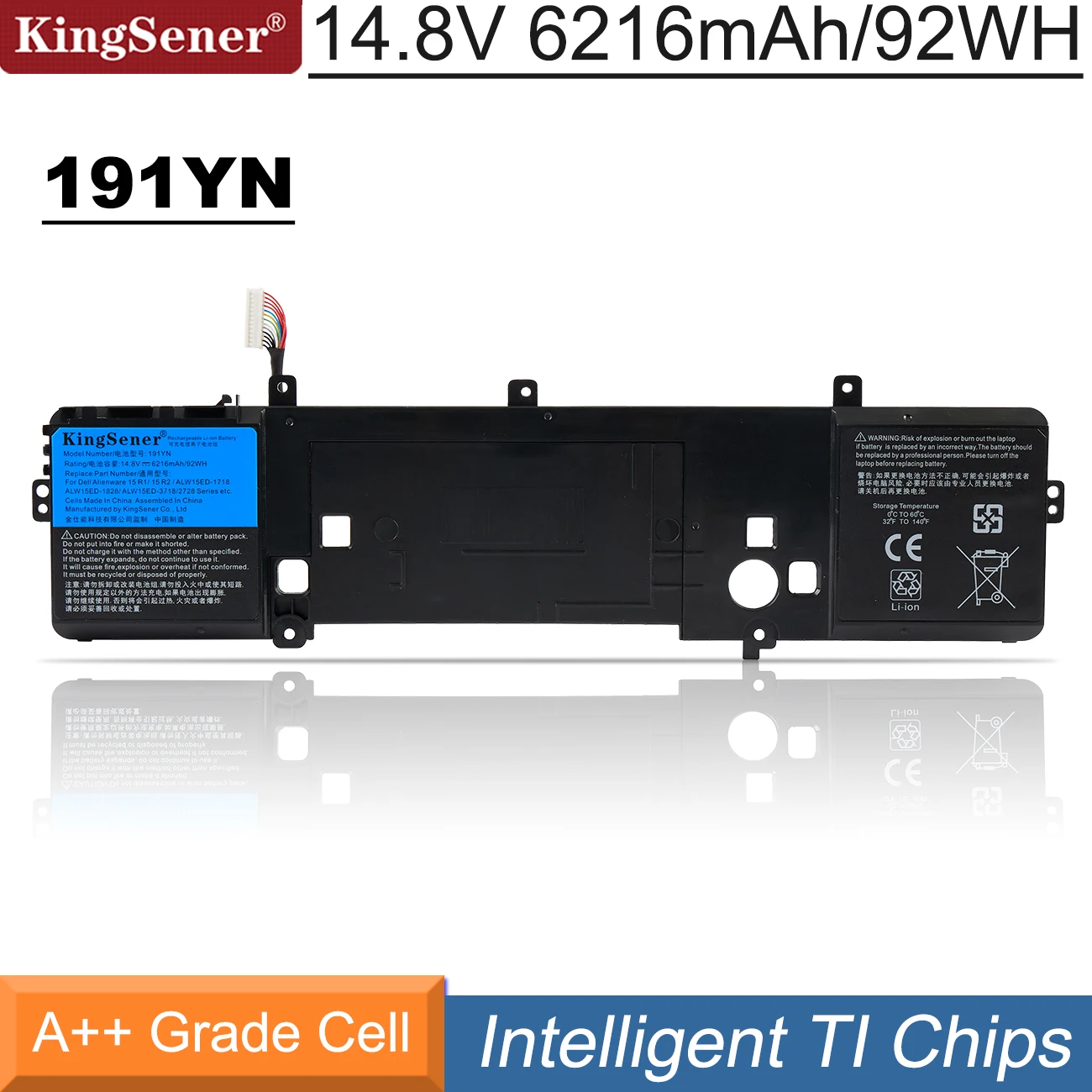 Аккумулятор KingSener 191YN 410GJ 8NH55 для ноутбука Dell Alienware 15 R1,15 R2, ALW15ED-1828 2F3W1 ALW15ED-1718 P42F