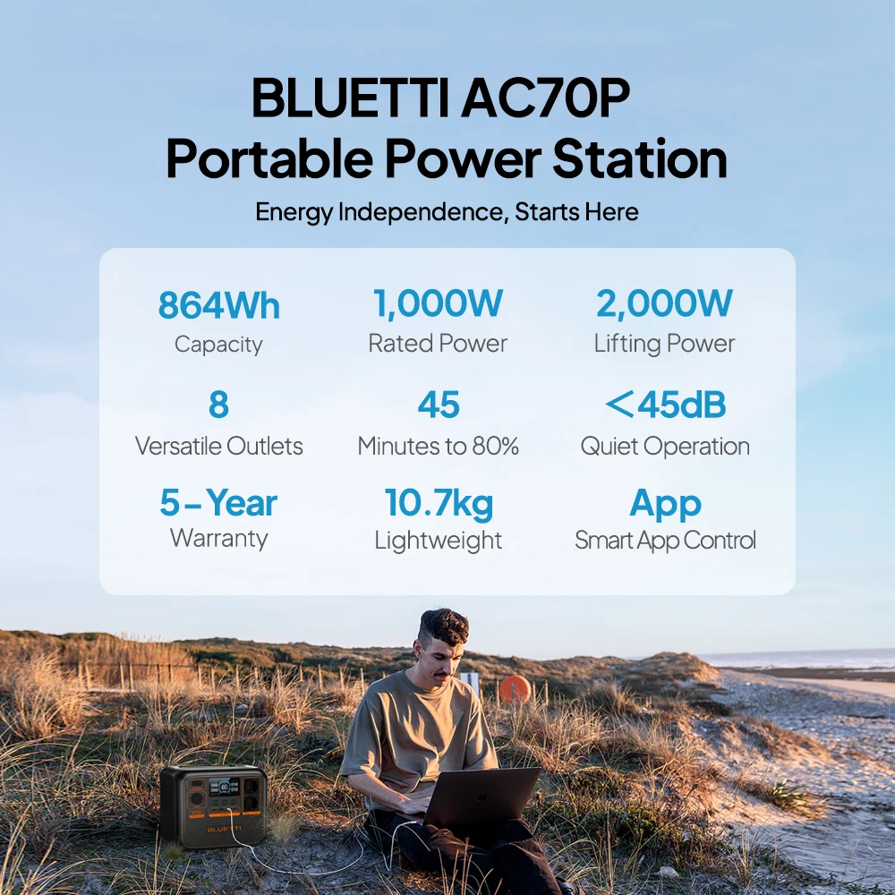 Фото Портативная электростанция Bluetti 1000W 110V 230V для кемпинга, солнечный генератор, портативная солнечная электростанция на солнечных батареях №4