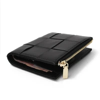 luxury ladies leather short wallet coin purse 100 sheepskin woven large capacity wallet card holder