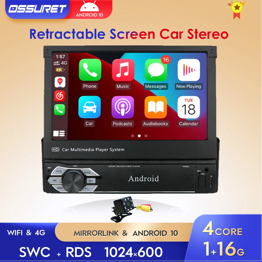 

Universal 1 Din 7'' Android 10 Quad Core Car Radio Multimedia Player GPS Wifi BT AutoRadio BT 1G RAM 16G ROM Steering Wheel RDS