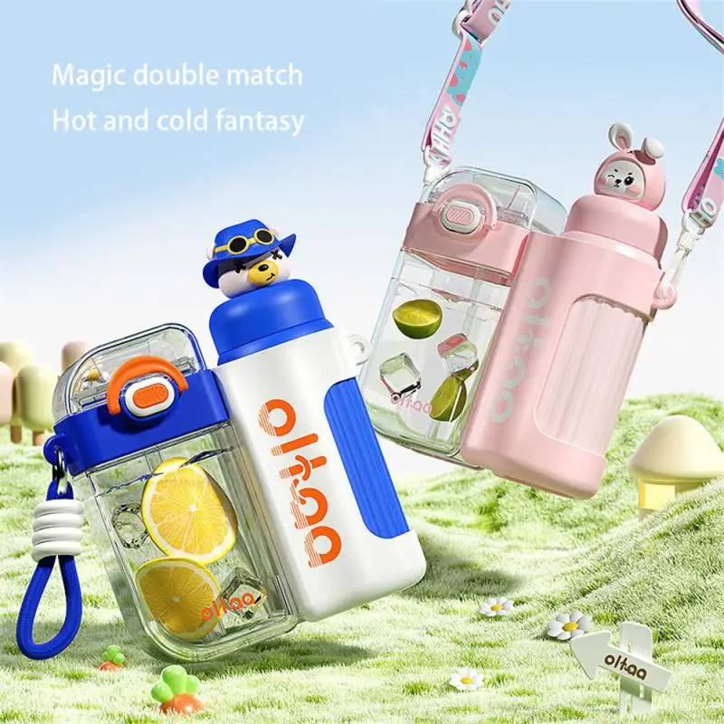 

316 Stainless Steel Childrens Insulation Cup With Straw Water Cup Summer Double Drink Cute Kettle Thermos Mug Vacuum Bottle