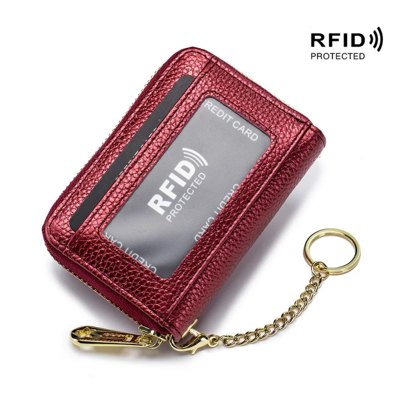 Hot Sale Cards Holder RFID Zipper Bank Card Wallet Key Case Genuine Leather Multifunctional Card Holder Wallet