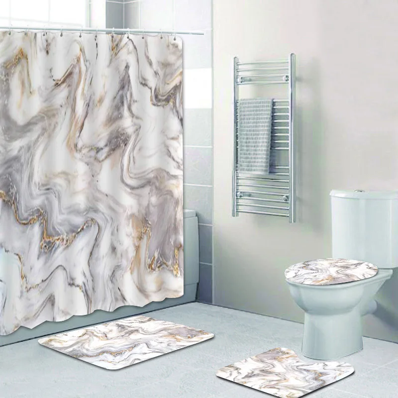 Лидер продаж занавески для душа с черной и Золотой Мраморной текстурой ванной