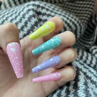 20pcsopp candy color dot false nail pink black ballerina press on fake nails art tips acrylic full cover nail manicure tools