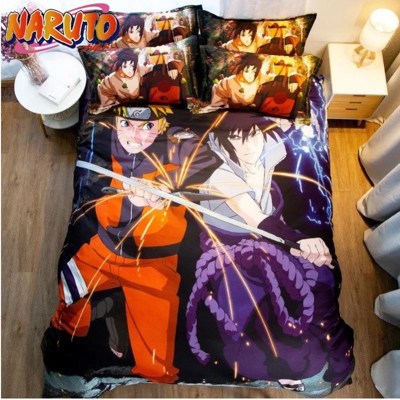 Naruto anime quilt cover three-piece set two-dimensional Naruto Sasuke dormitory bed four-piece male and female students