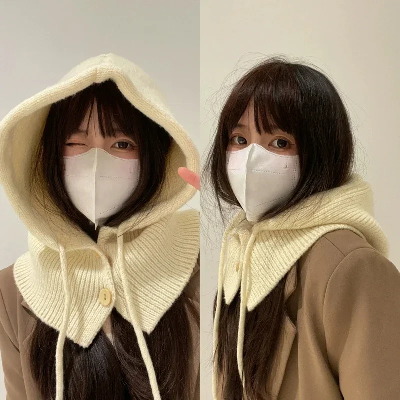 2024 зимняя Балаклава шапки в Корейском стиле уличные теплые женские на шнурке