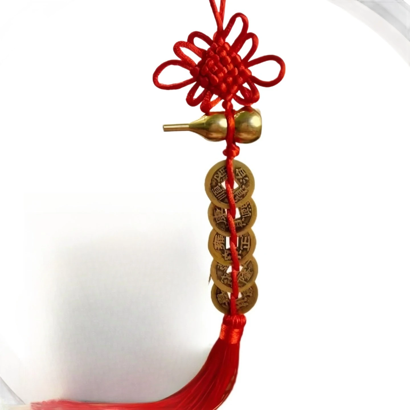 

Пять императорских монет, подвесное украшение с медным тыквой, подвеска на дверь автомобиля, подлинный китайский узел, аксессуар для домашнего декора