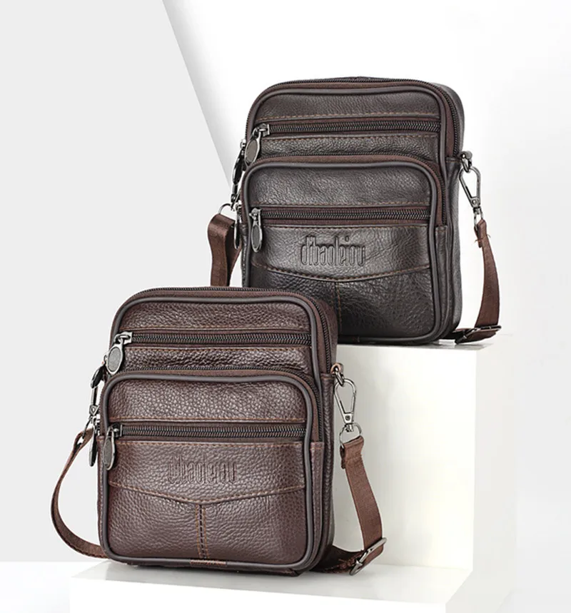 

Men's Leather Waist Multi-function Mobile Phone Head Layer Cowhide Body Male Chest Shoulder Bag
