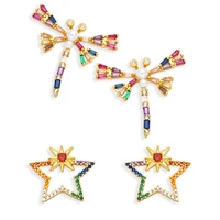 color zircon earrings female european and american fashion ins personality dragonfly love pentagram earrings earrings pair