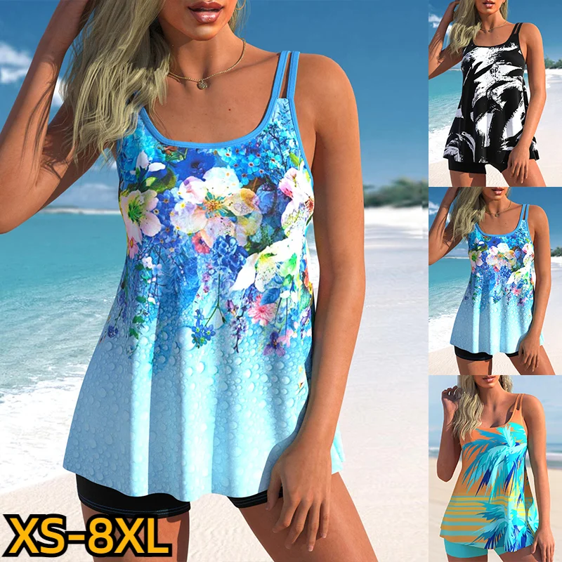 

2023 New Women's Fashion Monokini Summer Two Piece Beach Swimwear 3D Print Tankinis Swimming Tankinis Set Beach Wear XS-8XL