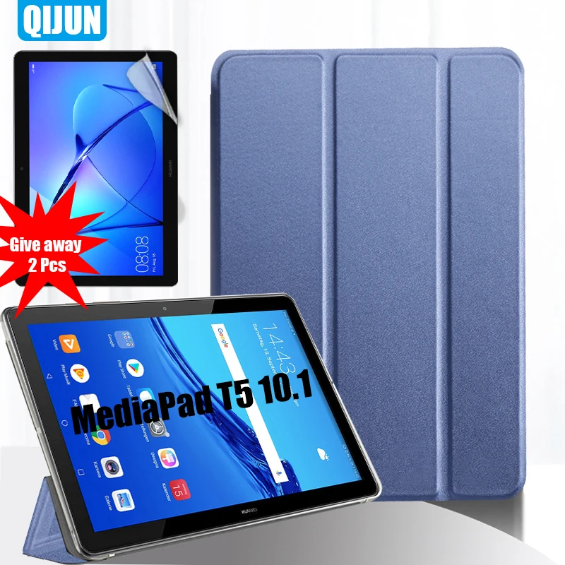 

Чехол для Huawei MediaPad T5 10,1 дюйма, флип-чехол для планшета, смарт-сна, пробуждения, чехол, подставка, защитная пленка, 2 шт., телефон W19 L03