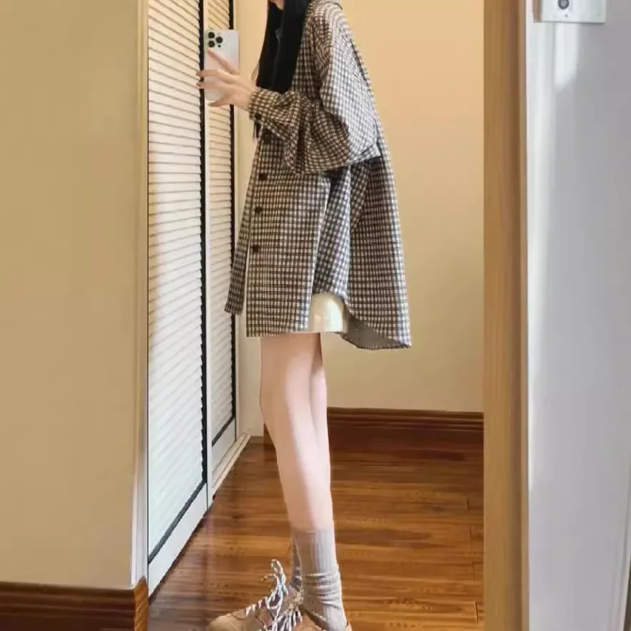 Новое поступление осенняя версия клетчатая рубашка женская утягивающая