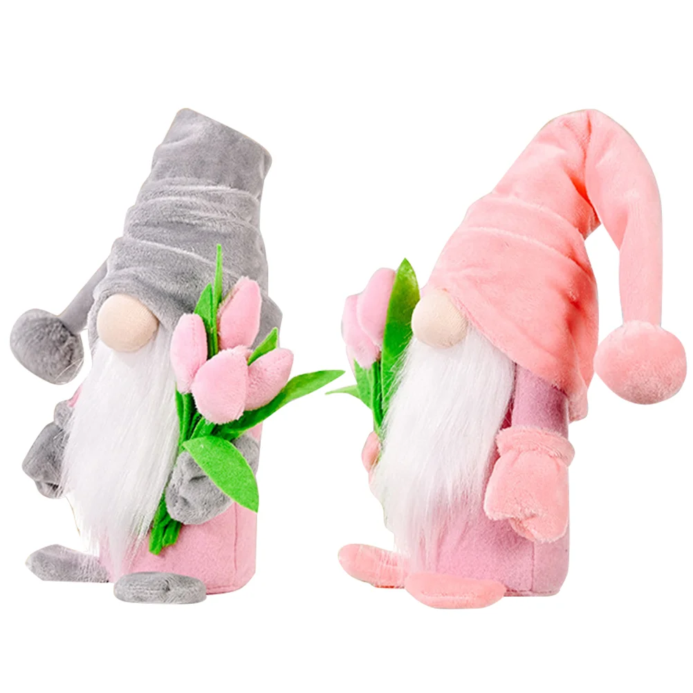 

2pcs Dwarf Holding Tulip Bouquet Mother's Day Party Gnome Festival Dwarf