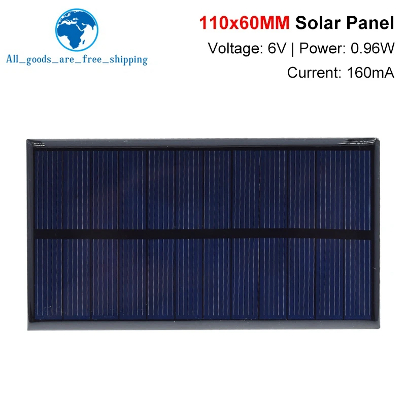 

6V 160mA 0.96W Solar Panel 110X60MM Standard Epoxy Polycrystalline Silicon DIY Battery Power Charge Module Mini Solar Cell toy