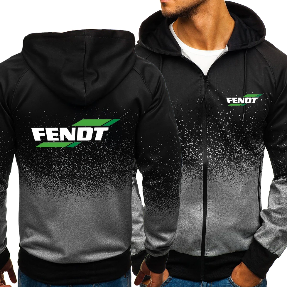 

New Spring Autumn Men Casual Fendt Logo Hoodies HipHop Harajuku Gradient Color Fleece Hooded Sweatshirts Zipper Jacket