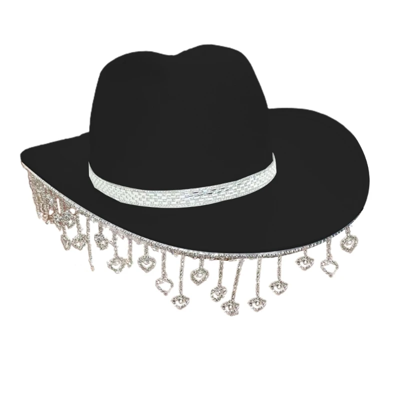 

Stunning Cowboy Hat Western Cowgirl Hat for Women Girl Photo Props Shimmering Tassels for Night Club Bar Dancing
