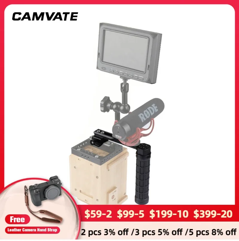 

CAMVATE NATO L-Type Rubber Handle Grip With NATO Clamp / Safety Rail & Cold Shoe Mount For DSLR Cameras Cage Rig Support Sys