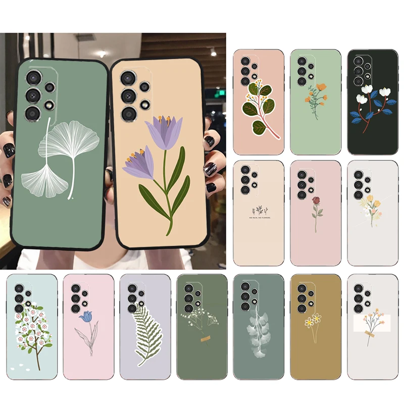 

Phone Case for Samsung Galaxy A73 A13 A22 A32 A71 A33 A52 A53 A72 A73 A51 A31 A23 A34 A54 A52 A53S Flower Leaves