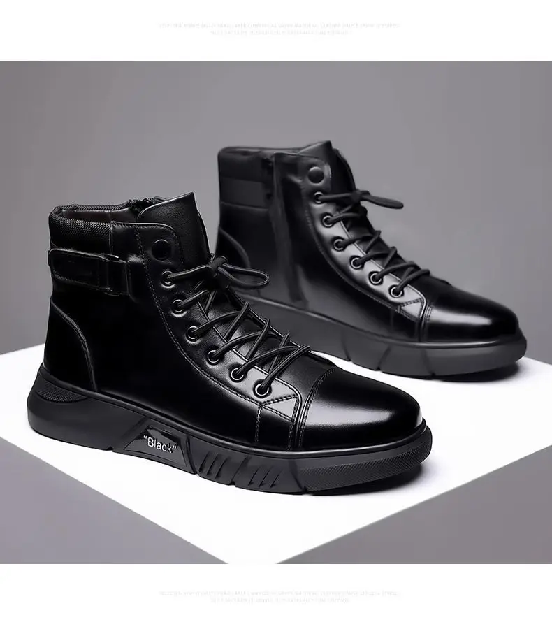 

Real cowhide men's shoes in autumn and winter plus velvet tooling shoes wear-resistant anti-slip Martin boots work shoes