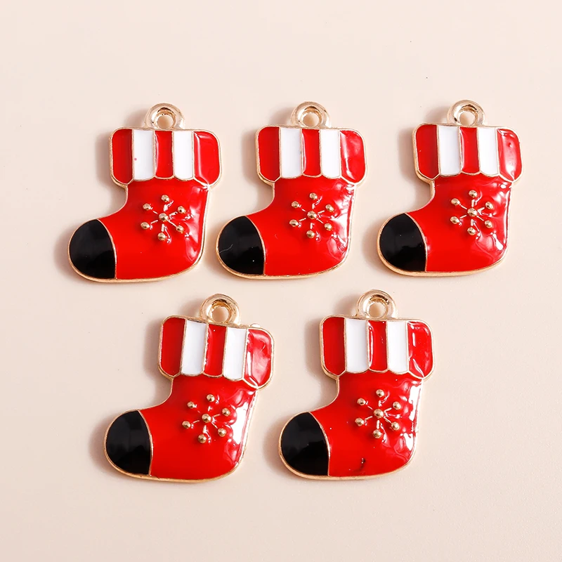 

10pcs Cute Enamel Christmas Boots Charms for Jewelry Making Drop Earrings Pendants Necklaces DIY Keychains Crafts Supplies