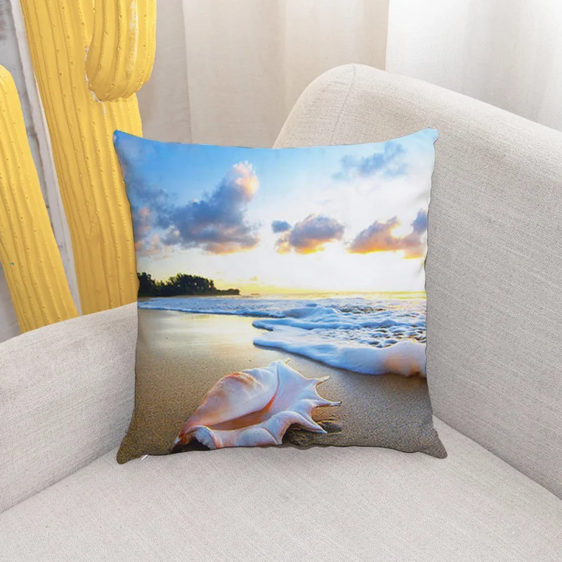 

45X45CM Beach Pillowcase Shell Conch Pattern Cushion Cover Home Decoration Pillow Cover Sofa Bed Chair Peach Skin Pillowcase