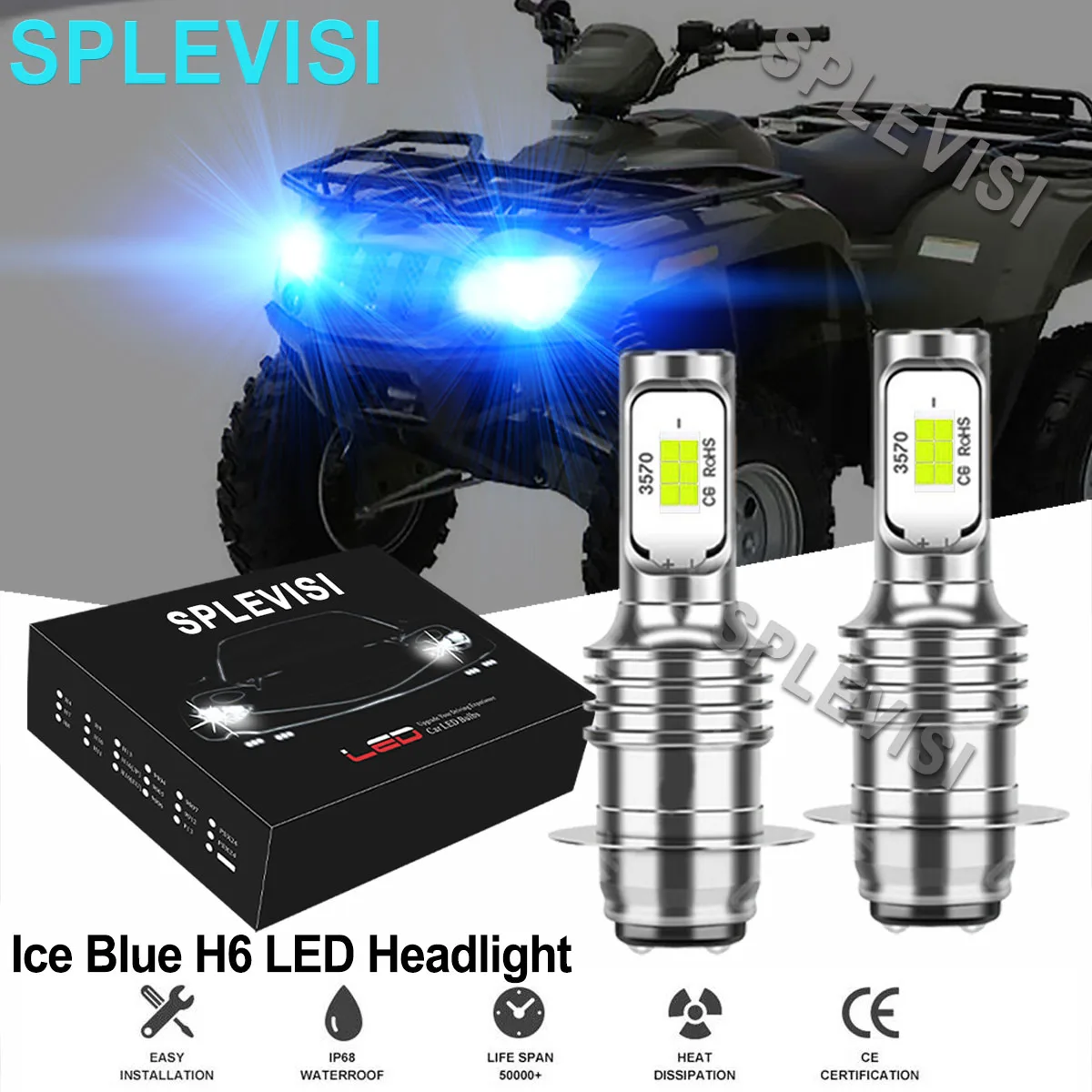 

2x70W 8000K Ice Blue H6 LED Headlight Bulbs Kit For Suzuki Eiger400 2002-2007 Z400 2003-2009 2012-2013 Vinson500 2002 2003-2007