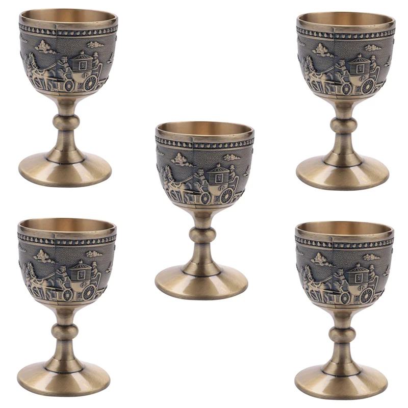 

Классическая Металлическая винная чашка, 5 шт., маленький бокал ручной работы, домашний медный бокал для вина с резьбой
