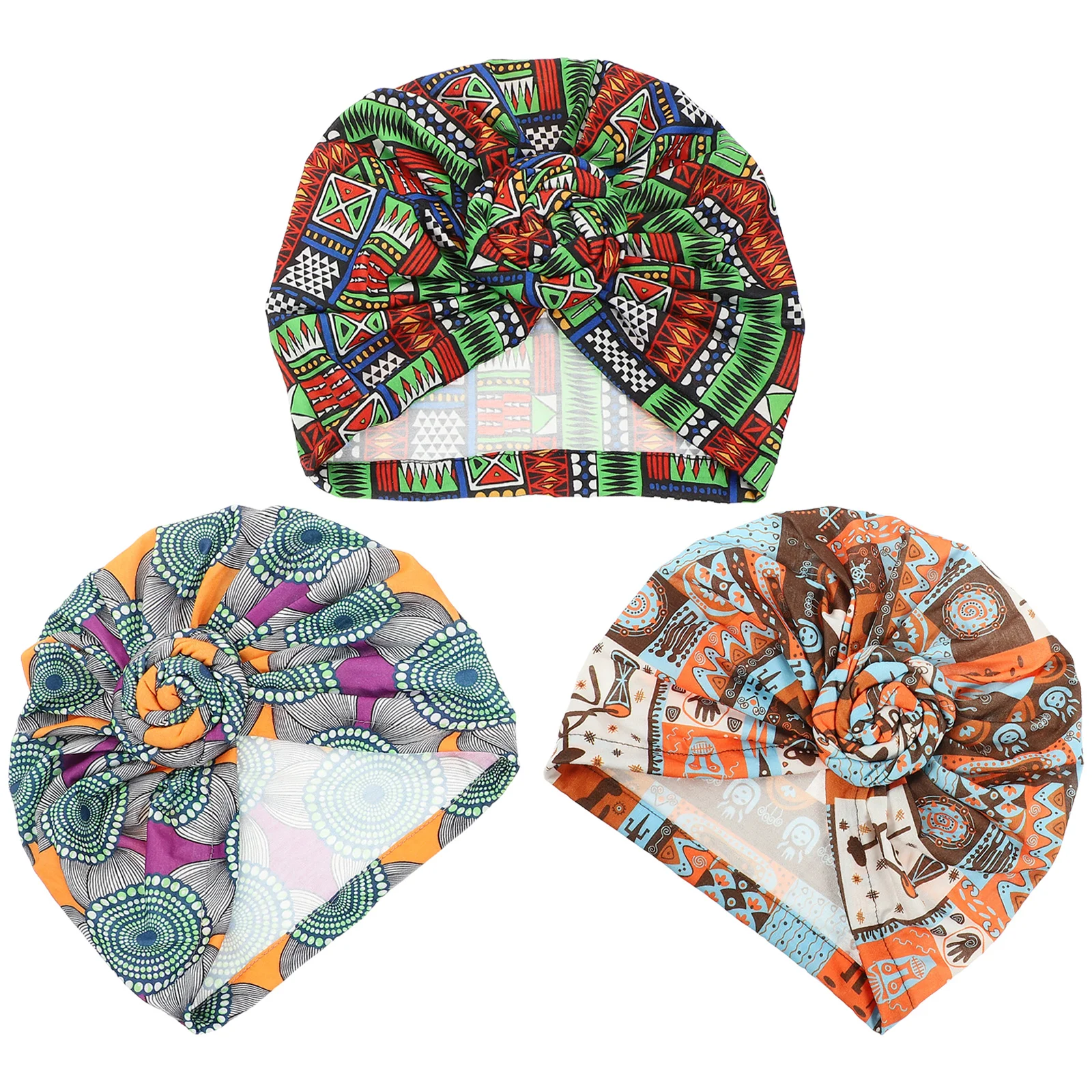 

3pcs Women Turbans African Hat Ethnic Style Knot Hat Womens Bonnet Polyester Hat Wrap