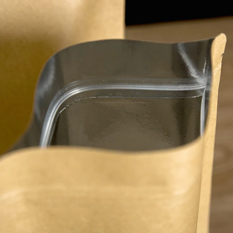 

50pcs Tea Kraft Paper Stand Up Self-sealing Bags Aluminized Thickened Food Dried Fruit Sealed Packaging
