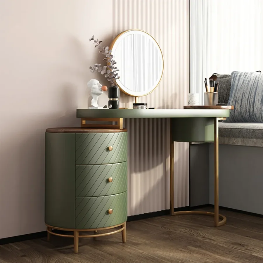 

Modern Dressing Table Makeup Vanity Table With LED Lighted Mirror, Movable Tray Top, 4 Solid Wood Drawer, Without Stool,