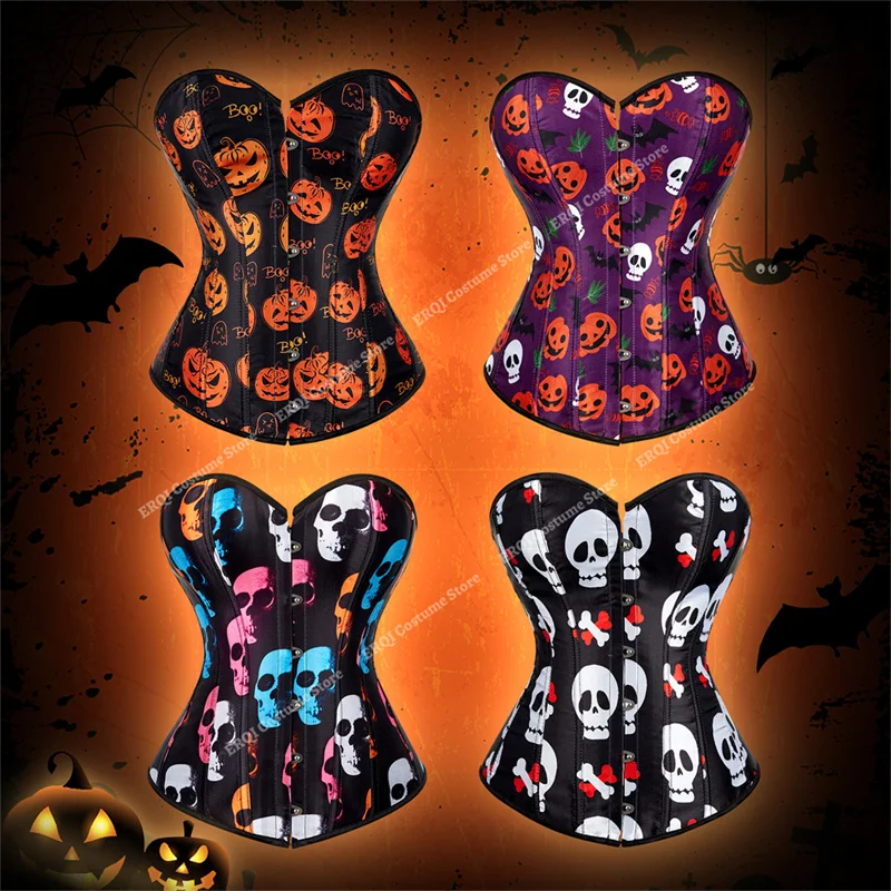 

Halloween Corsets for Women Skull Corset Gothic Corsets Plus Size Print Burlesque Costume Black Bustier Tops Overbust Sexy