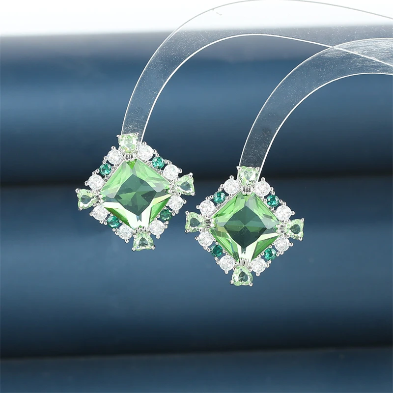 

S925 Silver Needle Light Green Square High Carbon Diamond Luxury Earrings Small and Exquisite Piercing Jewelry Free Shipping