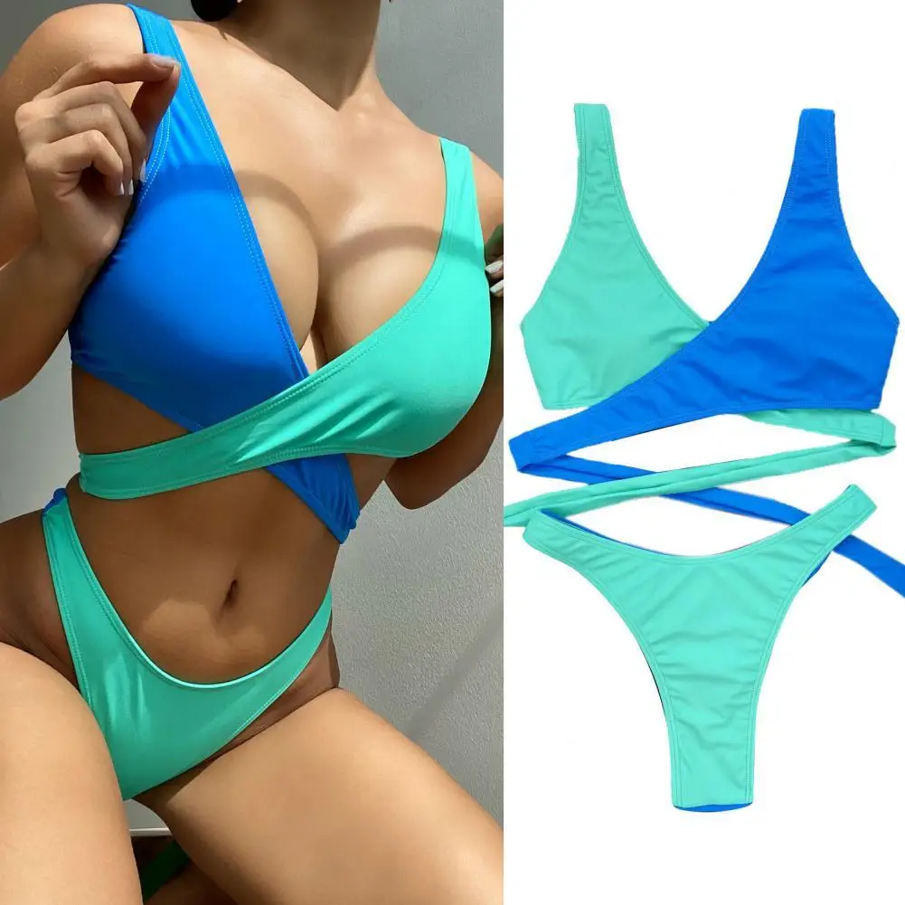 

Купальный костюм из 2 предметов, купальник из двух предметов, облегающий купальник на шнуровке, летний комплект бикини для пляжа