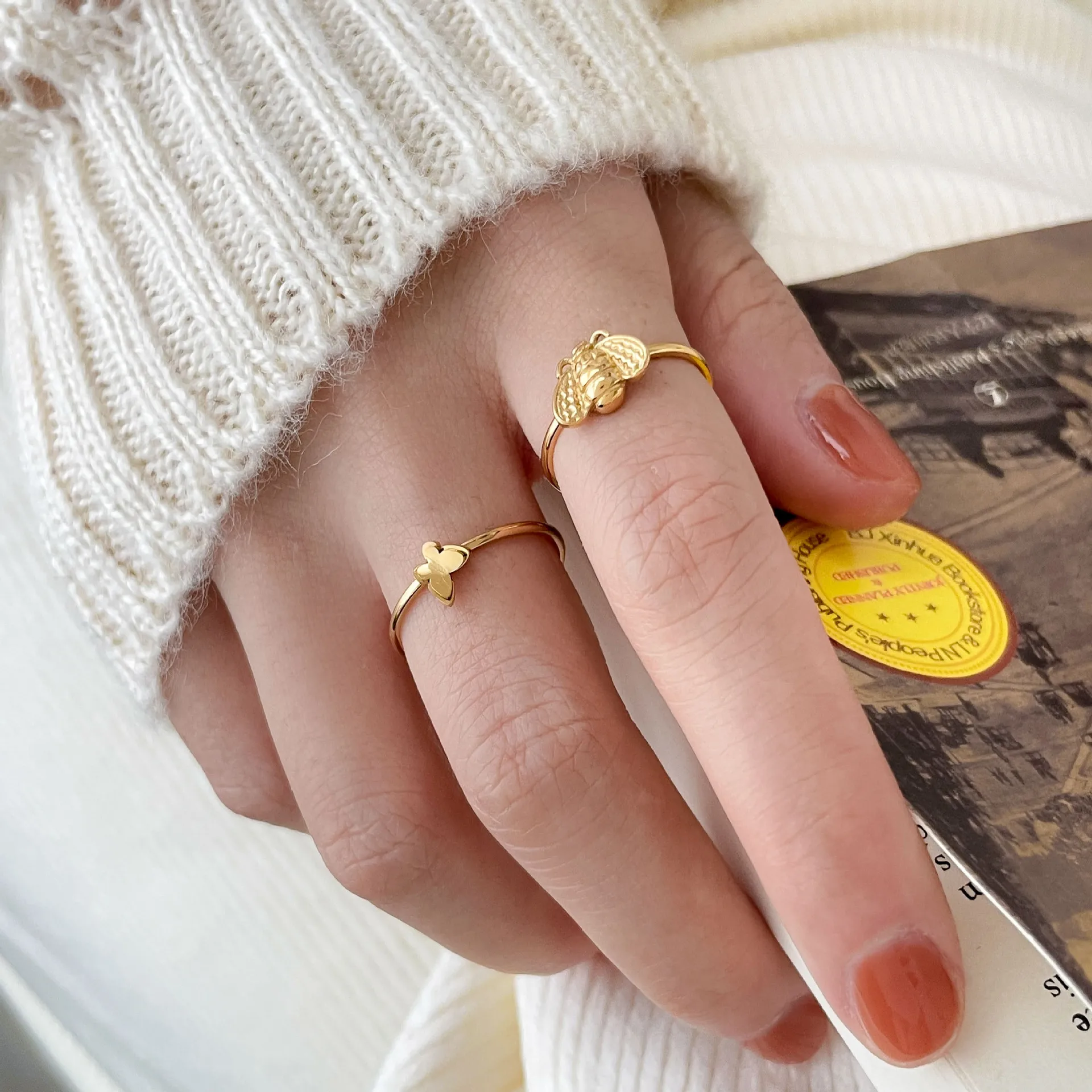 Геометрические кольца из нержавеющей стали золотого цвета