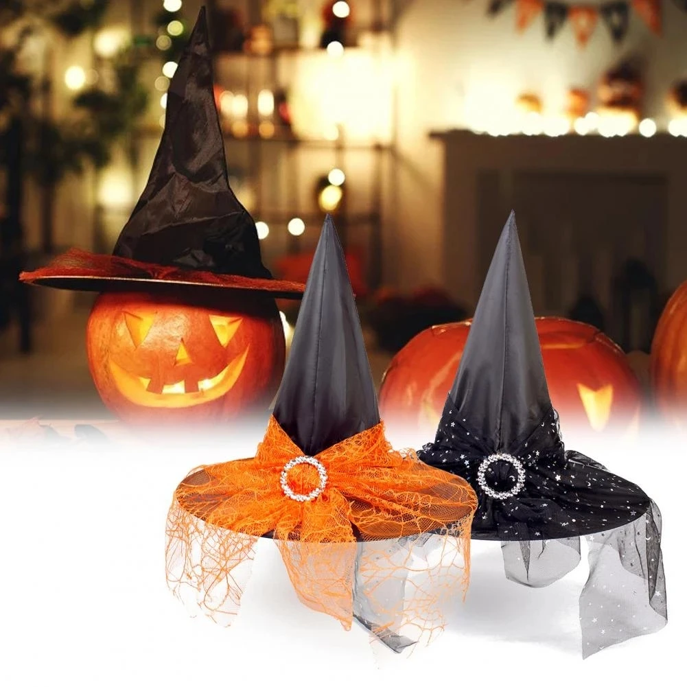 

Halloween Witch Hat Fashion Lace Cosplay Party Unisex Character Witch Hat Adult Child Witch Wizard Hat Christmas Gift Accessorie
