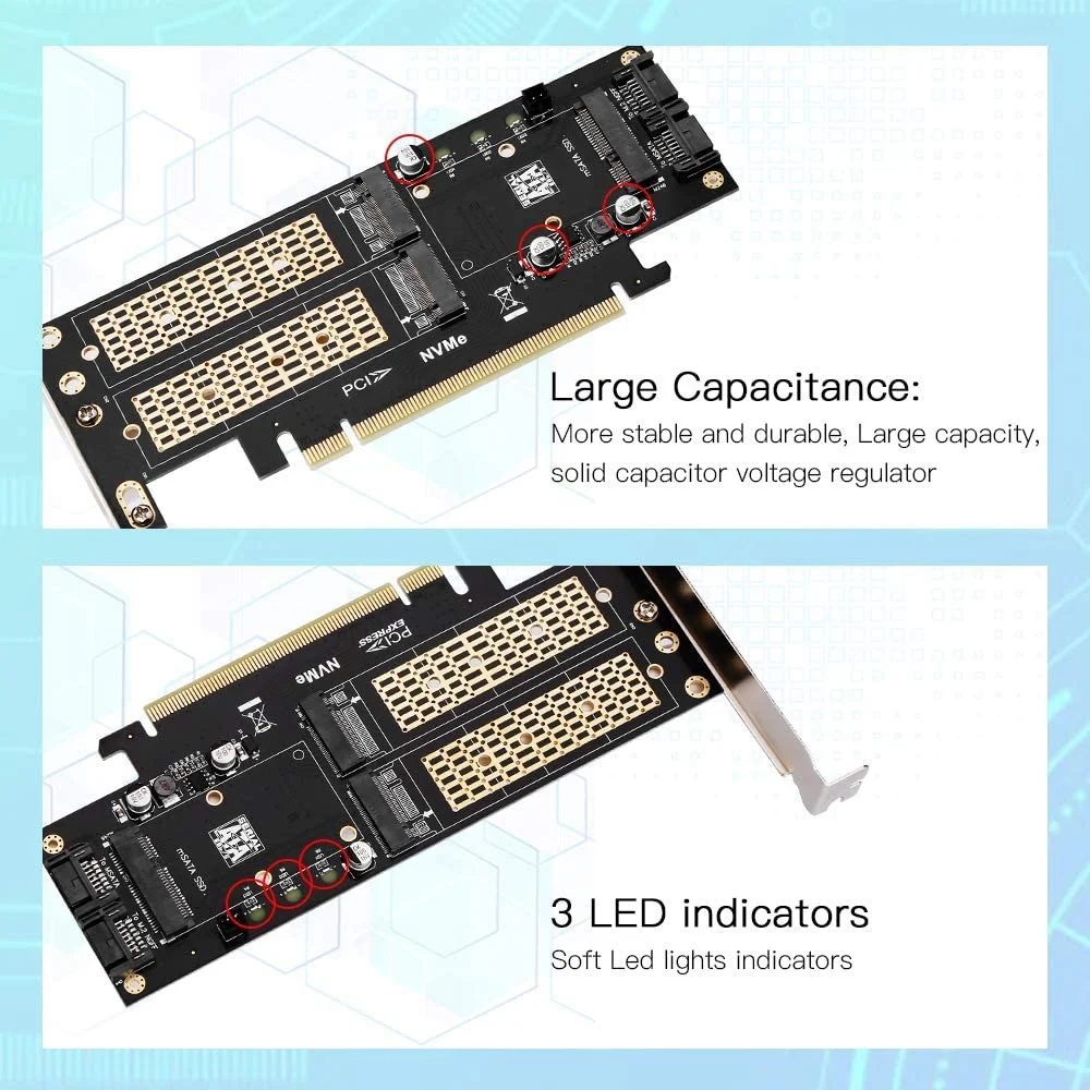 Карта адаптера NGFF и MSATA SSD 3 в 1 адаптер M.2 NVME — PCIE/M.2 SATA III/MSATA для 2280/2260