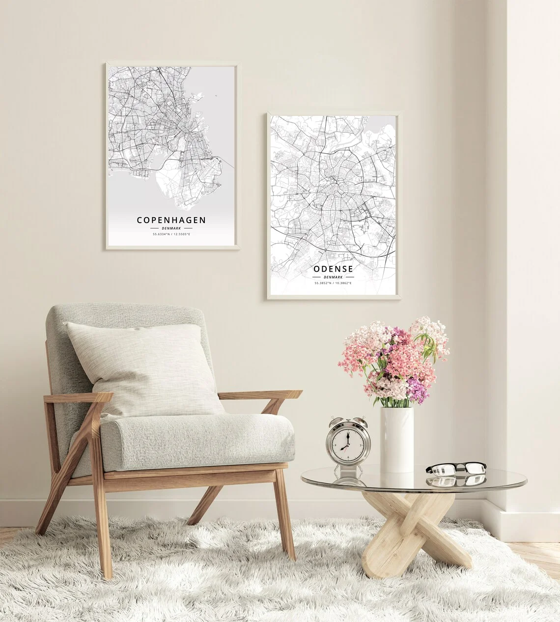 Копенгаген Дания Odense черно-белая печать карта Декор для дома Рама |