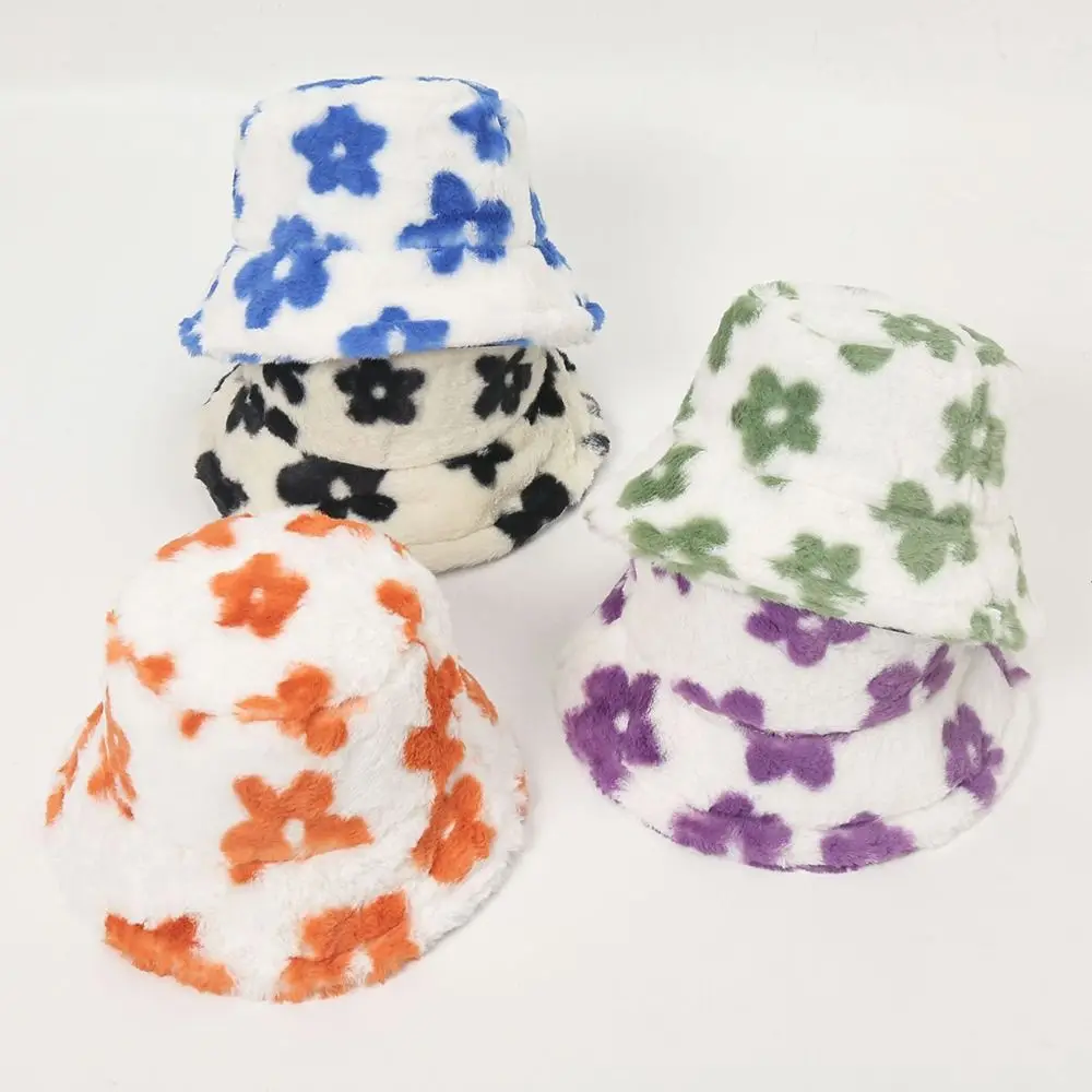 

Winter Warm Hat Flower Rabbit Fur Hat Bucket Cap Fisherman's Hat Retro Knitted Wool Basin Women's Fashion Bucket Hat