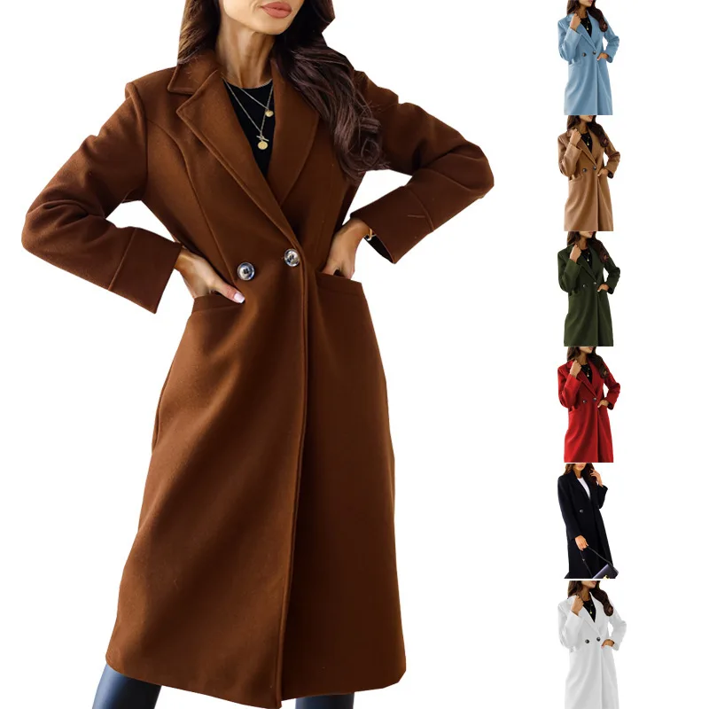 

Autumn Winter New Women Warm Wool Coats with Belt Fashion Turn Down Collar Long Overcoat 2023 Female Solid Chic Outwear Jackets