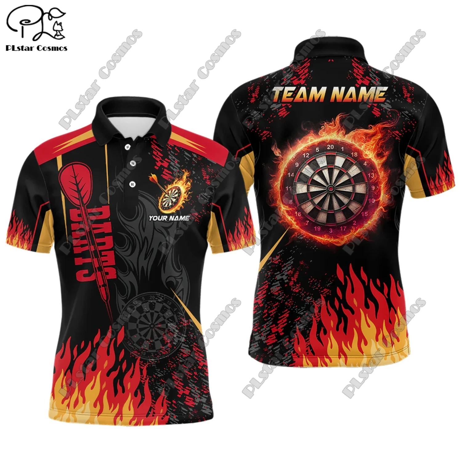 Футболка-поло с 3D-принтом пламени универсальная для отдыха спорта