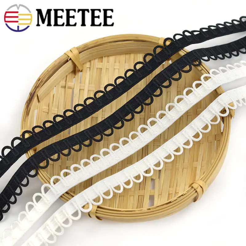 Meetee 8Meters Nylon U-wave Trim Lace Ribbon for Sewing Dress Collar Buttonhole Curved Edge Elastic Band DIY Garment Accessories