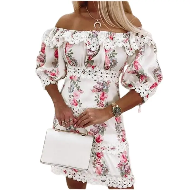 

Новинка 2022 г., женское платье с цветочным принтом, сексуальное платье в уличном стиле с вырезом лодочкой, платье в европейском и американско...