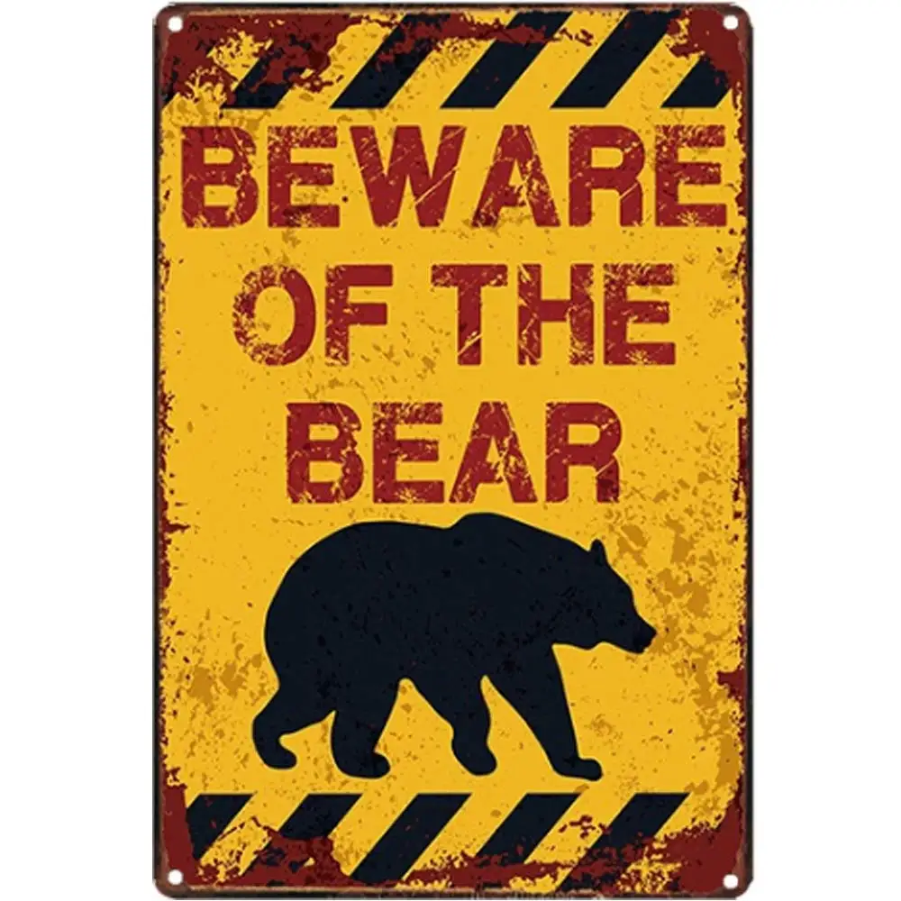 

Остерегайтесь медведя в стиле ретро, оловянные металлические знаки, настенное искусство | Толстая белая жесть, печатный плакат, украшение для стен