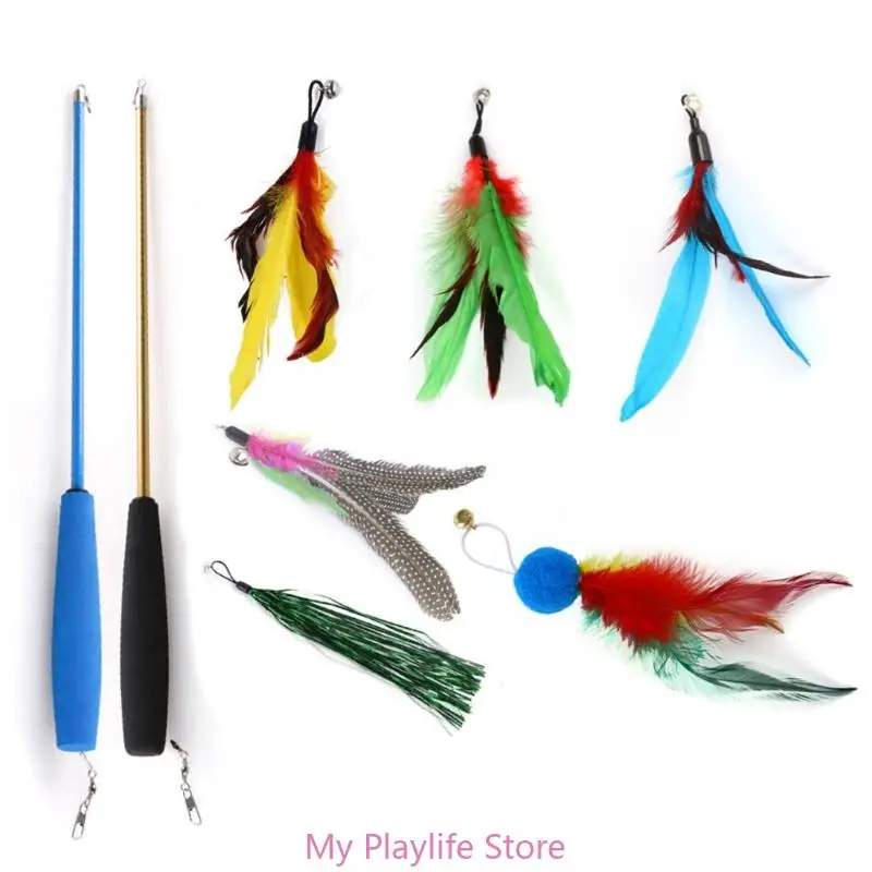 

8pcs Cat Wand Toy Accessories Bells Feathers Replacement Heads Wand Refills Cat Toy Attachments Wand Refills