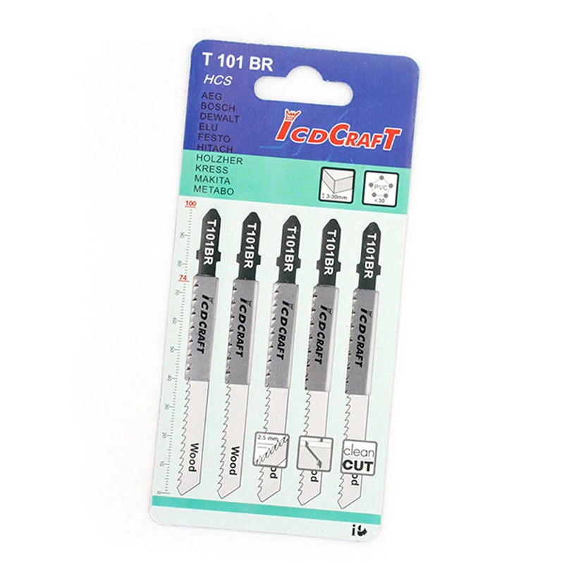 

5pcs/Set T101BR Universal Jigsaw Blades High Speed Wood Cutting HCS Sawing Attachment Hand And Power Tool Accessories
