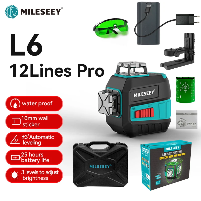 Самонивелирующийся зеленый лазерный уровень MiLESEEY 360 12 линий профессиональное