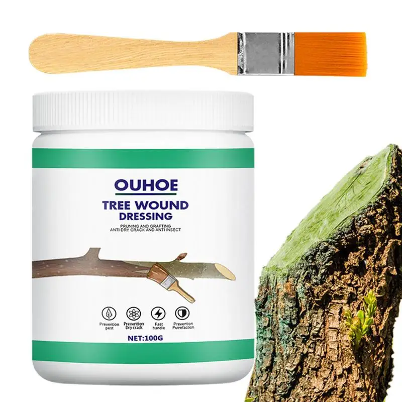 

100g Tree Wound Bonsai Cut Paste Smear Agent Pruning Compound Sealer With Brush For Garden Plant Grafting Wound Repair