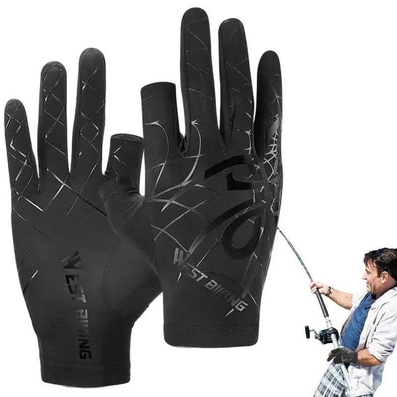 

Fishing Gloves UV Protection Gloves Men Breathable Anti-Slip Touchscreen Ice Silk 2 Finger Gloves For Fly Fishing Photography