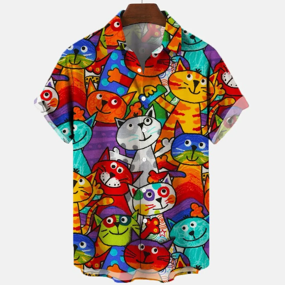 

2023 Colorful Cats Retro Fashion 3d Men's Hawaiian Shirt Male Clothing Casual Shirts Men's Shirt Fashion Loose Short Sleeves 5xl